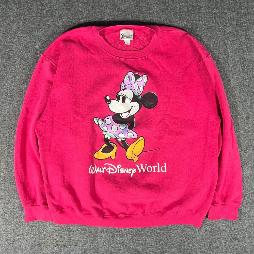 Vintage 90s Walt Disney World Minnie Mouse Pink Sweatshirt Crewneck XL